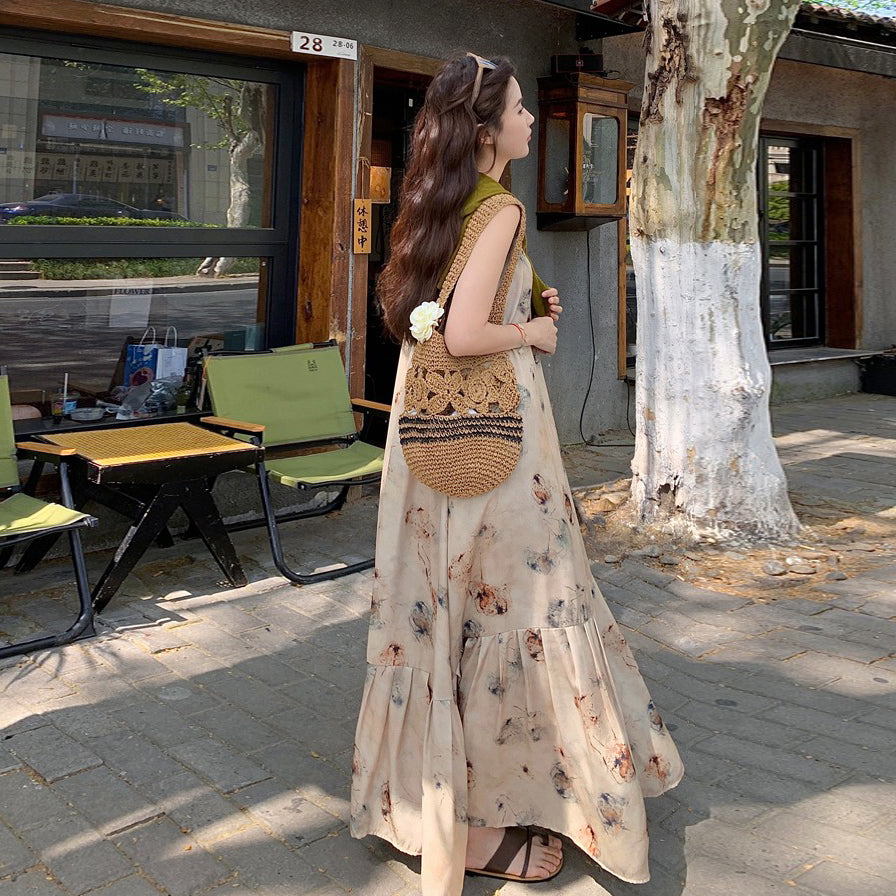 【ワンピース】フレンチエレガンス 夏新作 柔らかい印象 花柄ノースリーブワンピース リゾート気分【SHシリーズ】