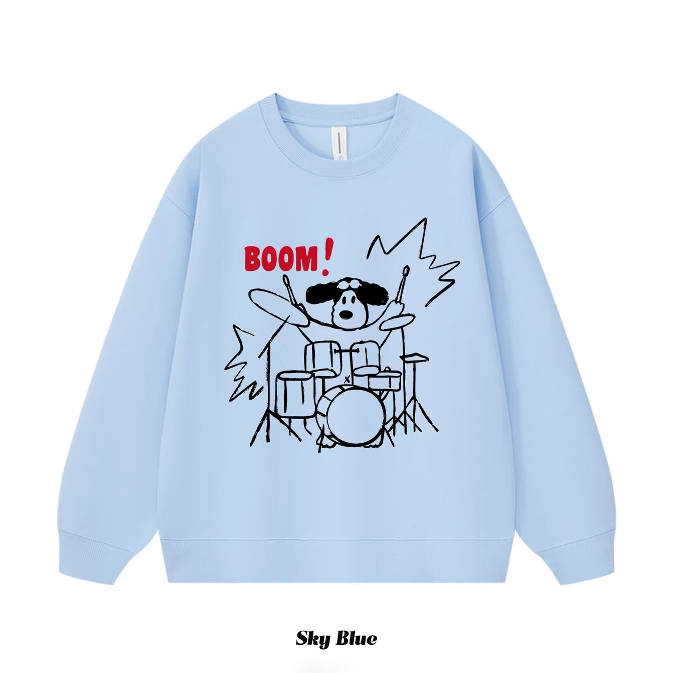 7カラー | S~3XL【トップス】ロック風 犬イラスト ドラムプリント クルーネック スウェット 秋 ルーズ ユニセックス パーカー【FCシリーズ】