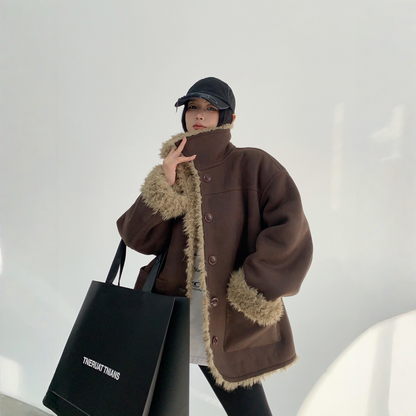 【アウター】春 秋 冬 ムートン調 リバーシブル仕様 ボア 保温 ヴィンテージ風 ジャケット 【FCシリーズ】