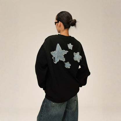 【トップス】星形ワッペン アメリカンヴィンテージ風 ゆったりシルエット ラウンドネック パーカー 【FCシリーズ】