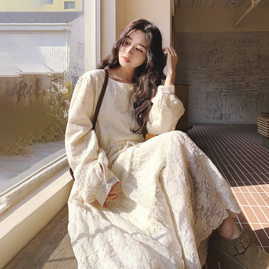 2点セット！【セットアップ】ニットベスト+ワンピース セット レディース 春秋 大人気 レースジャカード ロングワンピース【SHシリーズ】