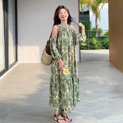 【ワンピース】フレンチエレガンス オフショルダー 花柄 半袖ワンピース 夏 海辺バカンス ロングドレス【SHシリーズ】