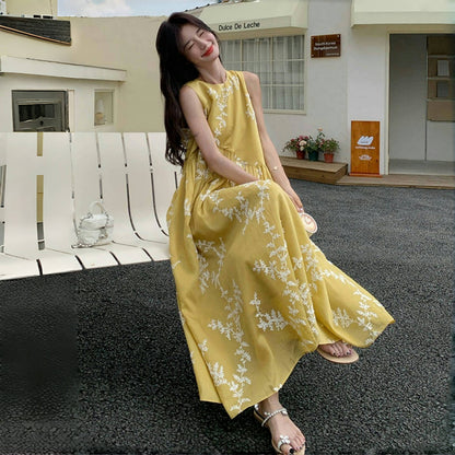 【ワンピース】夏 刺繍 ゆったり ノースリーブ 合わせやすい ワンピース【SHシリーズ】