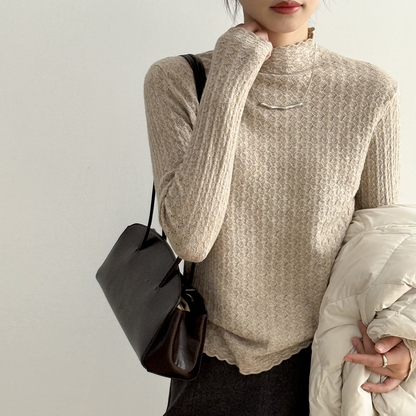 5カラー【トップス】シンプル無地 ハーフハイネック レースニット レディース 秋冬 ふんわり柔らか すっきりシルエット インナー【JZシリーズ】