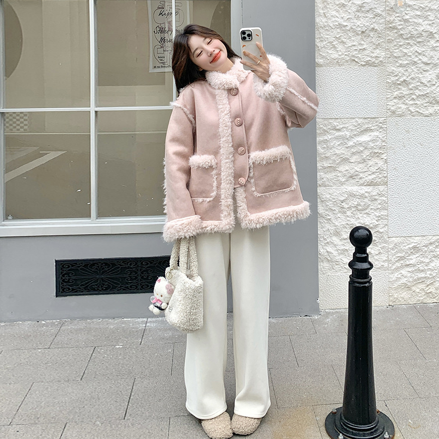 【アウター】甘め フェイクムートン厚手保温アウター 2025冬 若見え 防風 ハイネック ボアトップス レディース【JZシリーズ】