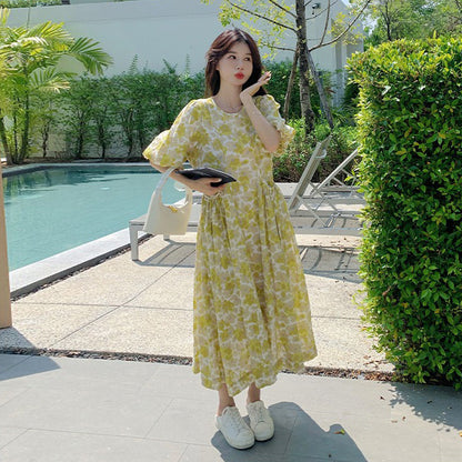【ワンピース】フラワーワンピース レディース 夏新作 パフスリーブ ナチュラル リラックスシルエット Aライン ロング丈【SHシリーズ】
