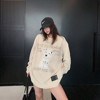 【トップス】ヴィンテージ加工 カートゥーンプリント ゆったり 長袖Tシャツ 【FCシリーズ】