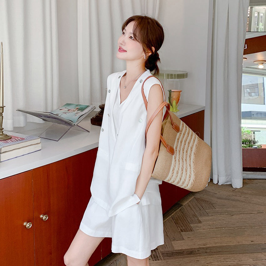 2点セット！【セットアップ】デザイン性 ベスト＋ショートパンツ 上下セット レディース 夏 韓国っぽコーデ 若見えスタイル【JZシリーズ】