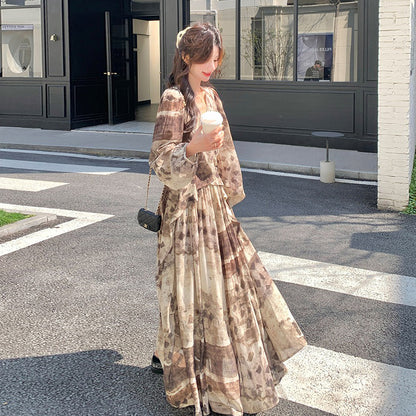 【ワンピース】メラード調 ハイセンス 花柄 長袖ワンピース レディース 春秋 フレンチエレガント 民族調プリント マキシ丈【SHシリーズ】