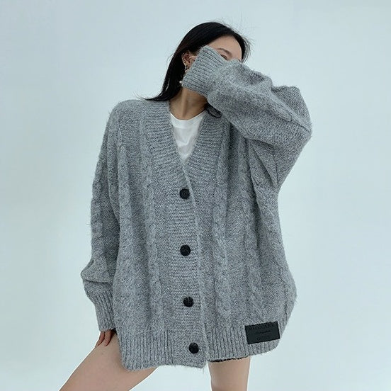 【アウター】春 秋 冬 厚手 Vネック ゆったり カーディガン ジャケット 【FCシリーズ】