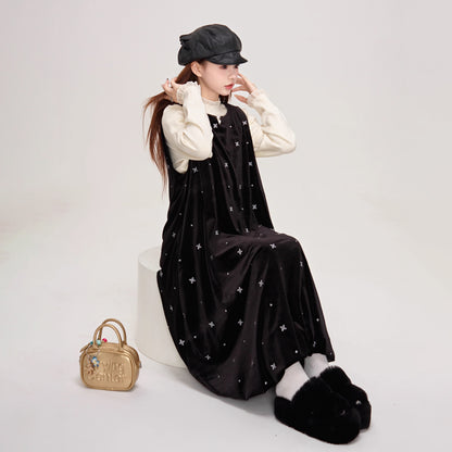 【ワンピース】🌟可愛さUP♡星柄刺繍ベストワンピ レディース 秋冬 ノースリーブワンピース【JZシリーズ】