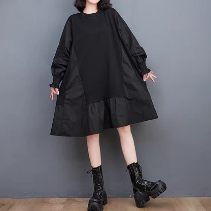 【60%OFF⭐️早い者勝ち】【ワンピース】韓国風 ゆったり 大きいサイズ 体型カバー クルーネック 切替 長袖 スウェットワンピース【AHシリーズ】