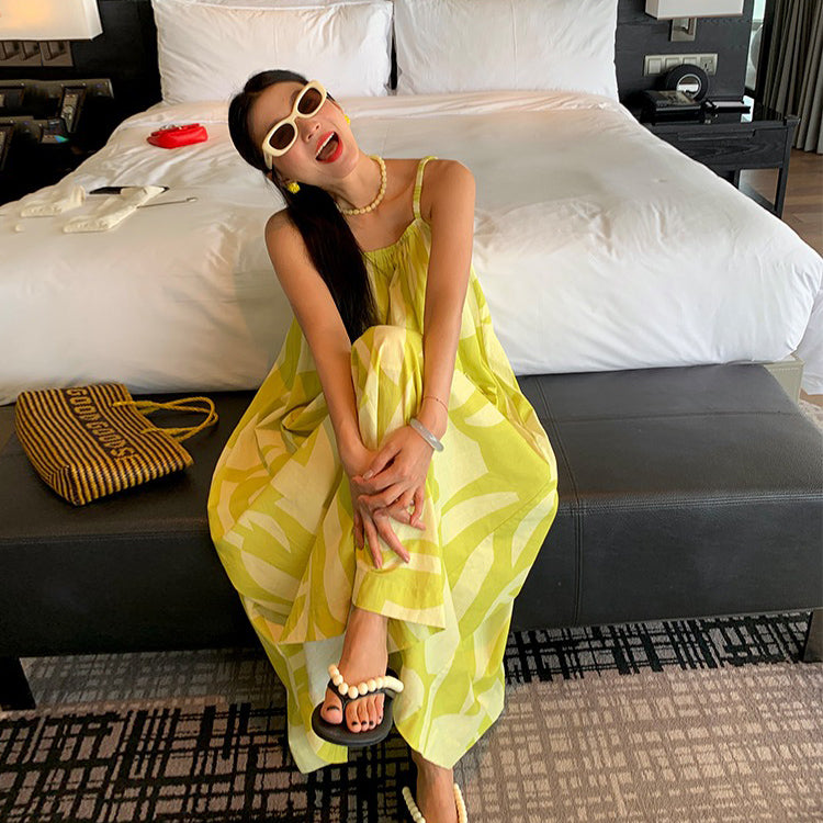 【ワンピース】夏 コットン100％ ゆったりシルエット 花柄 ノースリーブキャミワンピース【SHシリーズ】