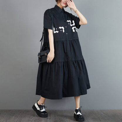 【ワンピース】大きいサイズ レディース 夏 ブラックワンピース シャツワンピース 半袖 ウエスト切替 ゆったり 美シルエット【JZシリーズ】