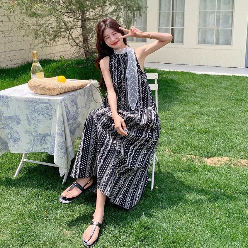 【ワンピース】フレンチ風 優美で個性的 刺繍入り オフショルダー ノースリーブワンピース【SHシリーズ】