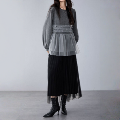 【トップス】春 秋 冬 フリル 切り替え レイヤード風 スウェット 【JZシリーズ】