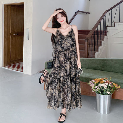 【ワンピース】ビーチリゾート風 温かみフラワー ノースリーブキャミソールワンピース【SHシリーズ】