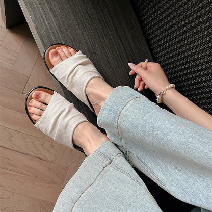 【シューズ】夏新作 リゾート風 ビーチアラン 細かいシワ デザイン フラットサンダル レディース 外履き用