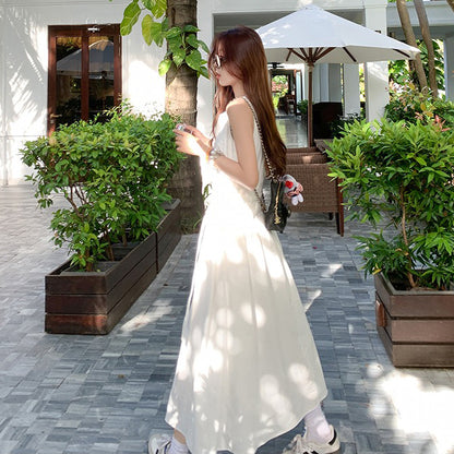 【ワンピース】シンプル ホワイト ノースリーブワンピース 夏 レディース ウエストマーク キャミソールワンピース【JZシリーズ】