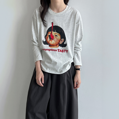 【トップス】クルーネック プリント 着回しやすい 長袖 Ｔシャツ 【JZシリーズ】