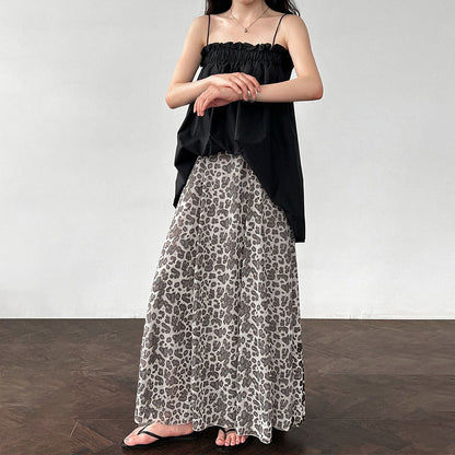 【ボトムス】春夏新作 ハイウエストプリーツスカート レオパード柄 ヒョウ柄 Aライン 着痩せ効果【JZシリーズ】【SHシリーズ】