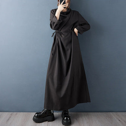 【ワンピース】モード系ドレープネックロングワンピース レディース 秋新作 ゆったり スリット入り 大人っぽい レトロ【JZシリーズ】