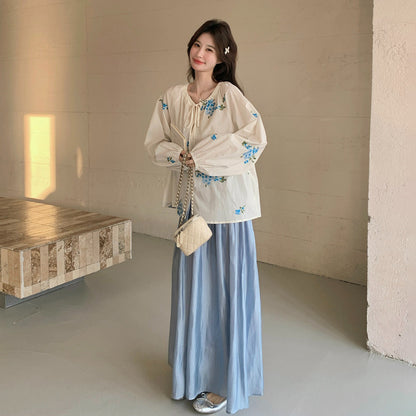 【セットアップ】配色刺繍 リボン付きトップス×ワイドパンツ 上下セット レディース フェミニン 上品 おしゃれ 体型カバー 2点セット
【SHシリーズ】