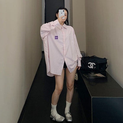 【トップス】春 秋 冬 高級感 ストライプ 長袖 シャツ 【FCシリーズ】