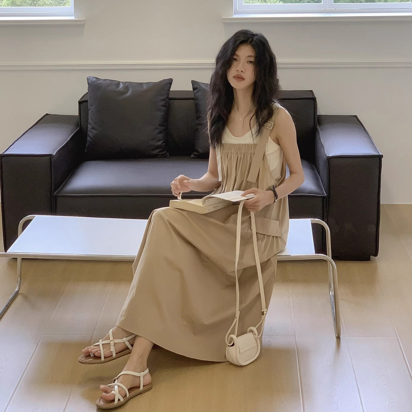 【ワンピース】シンプルヴィンテージ 夏新作 ゆったり韓国風カジュアル ノースリーブキャミソールワンピース【JZシリーズ】