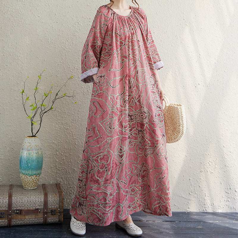 期間限定🍂60%OFF【ワンピース】リゾート風ギャザーワンピース レディース 秋新作 長袖 ロング丈 クルーネック ゆったり ナチュラル【SHシリーズ】