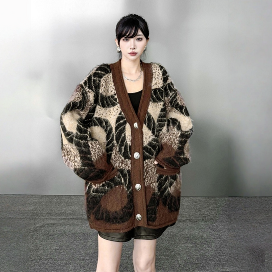 【アウター】春 秋 冬 切り替え ジャカード ニット カーディガン セーター 【AHシリーズ】