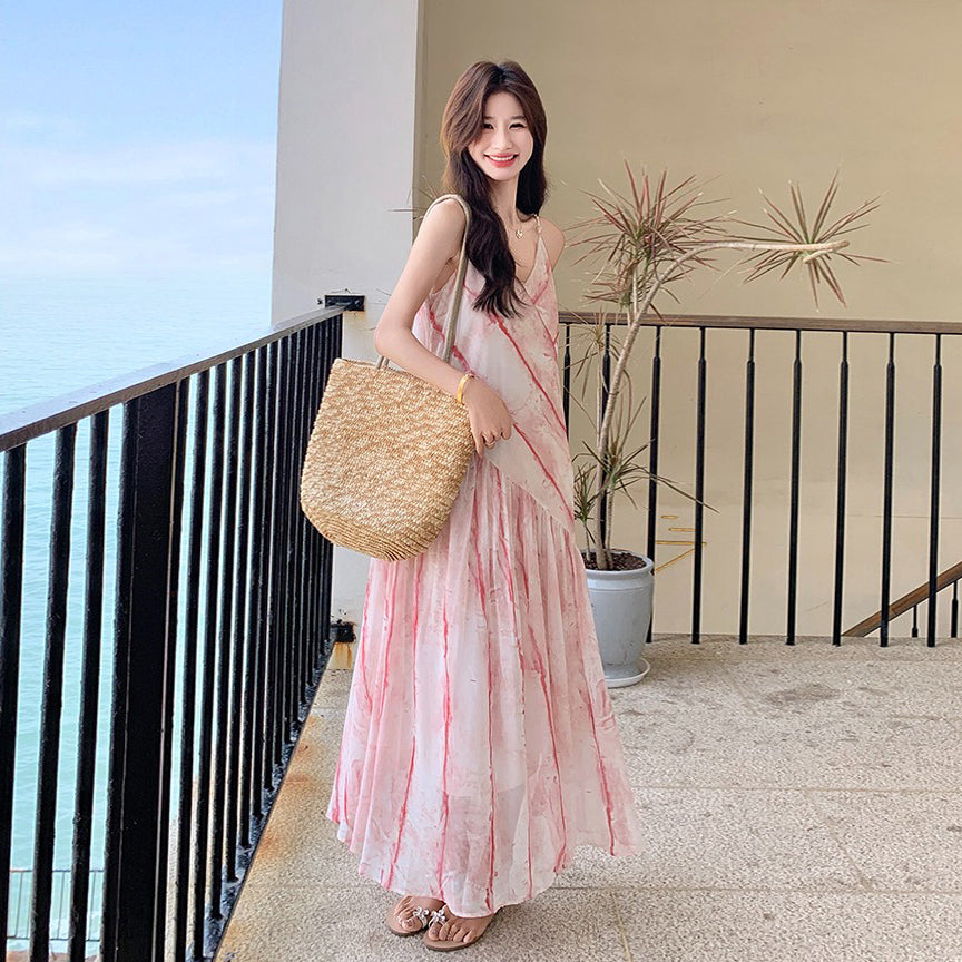 【ワンピース】フレンチ風 夏 エレガンス グラデーション ノースリーブキャミソールワンピース【SHシリーズ】