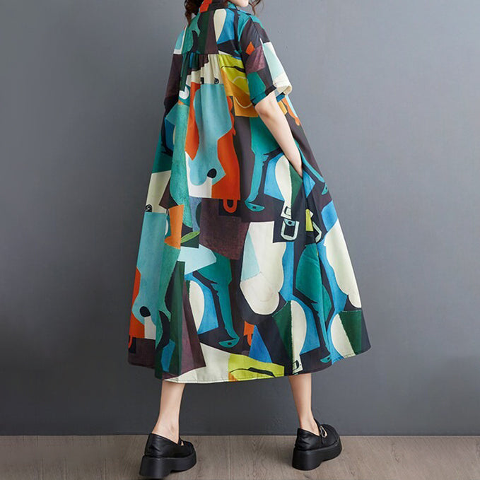 【ワンピース】🌸夏新作 大きいサイズゆったりプリント切替ワンピース 半袖 カジュアル シンプル かわいい フラワーカラー ロング丈 レディース【SHシリーズ】