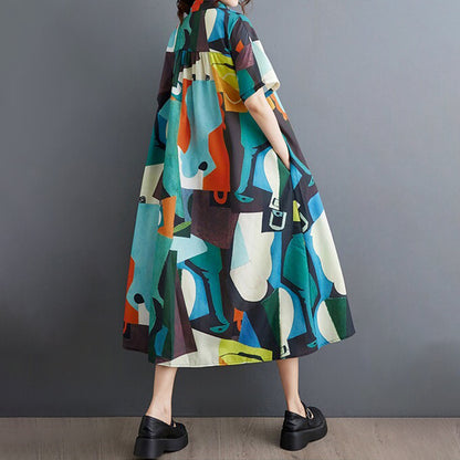 【ワンピース】🌸夏新作 大きいサイズゆったりプリント切替ワンピース 半袖 カジュアル シンプル かわいい フラワーカラー ロング丈 レディース【SHシリーズ】