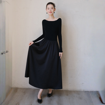 【ワンピース】春 秋 冬 ボートネック  切り替え 高級感 長袖 ワンピース【JZシリーズ】