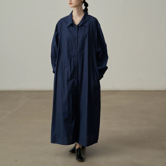【ワンピース】綿100％ ゆったりストレート ネイビー 長袖 ワンピース 【JZシリーズ】