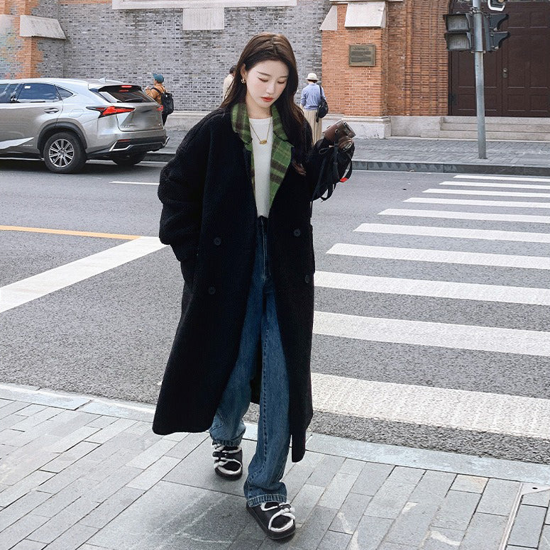 【アウター】2WAY仕様で着回し自在✨！リバーシブル チェック柄 レディース 冬新作 韓国風 ゆったり 厚手 ウールコート【JZシリーズ】