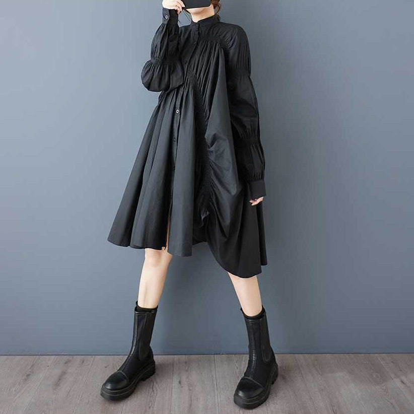 60%OFF⭐️期間限定【ワンピース】山本風 ギャザー パフスリーブ 不規則デザイン ゆったり 着痩せ 長袖シャツワンピース【AHシリーズ】