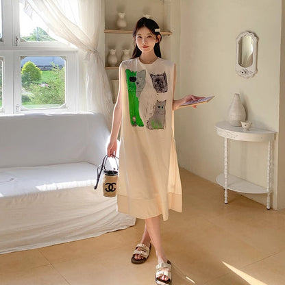 【ワンピース】カジュアル 気質 カートゥーン プリント ノースリーブ タンクワンピース レディース 夏 他と被らない コーディネート【SHシリーズ】