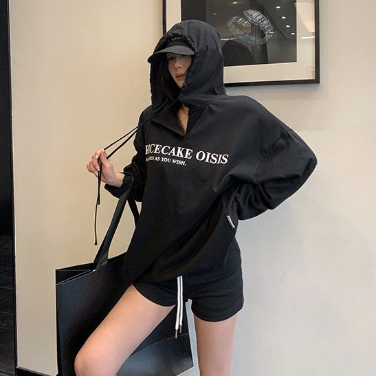 【トップス】薄手 UV対策パーカー レタープリント フード付き 長袖  Tシャツ  【FCシリーズ】