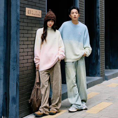 【トップス】男女兼用 可愛い子犬グラデーション クルーネック ニットセーター レディース オーバーサイズ カジュアル【FCシリーズ】