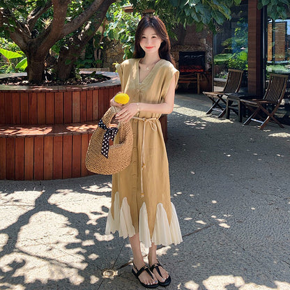 【ワンピース】大人可愛いコットンリネンマーメイド ノースリーブワンピース ゆったり高見えシルエット【JZシリーズ】