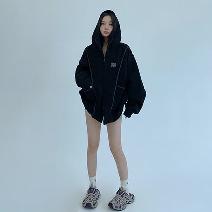 【アウター】カジュアル リラックスシルエット 刺繍フードジャケット レディース【FCシリーズ】