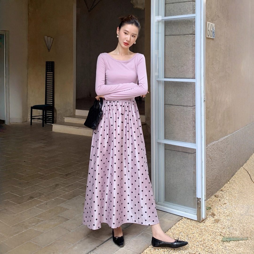 【ワンピース】春 秋 冬 フリルギャザー 切り替え ウエストマーク ベルト 長袖 ワンピース