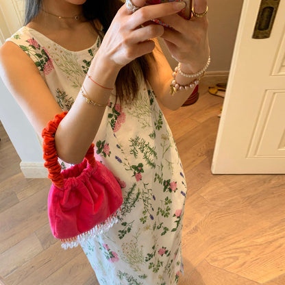 【ワンピース】夏のガーリーコーデ 背中あき 花柄ノースリーブワンピース【SHシリーズ】