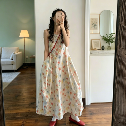 【ワンピース】フレンチ 花柄 ワンピース レディース 春夏 リゾート風 ノースリーブ 着痩せ こなれ感 ロングワンピース【SHシリーズ】