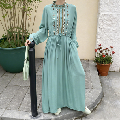 【ワンピース】9カラー 春新作 エスニック風 刺繍 リゾートワンピース レディース ロング丈 大きいサイズ 体型カバー ゆったり 長袖ワンピース【JZシリーズ】