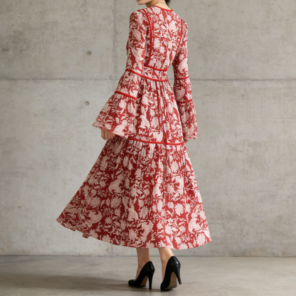 【ワンピース】大人エレガント♡フレンチレトロ 長袖 フリルワンピース｜ウエストマークで細見え【SHシリーズ】