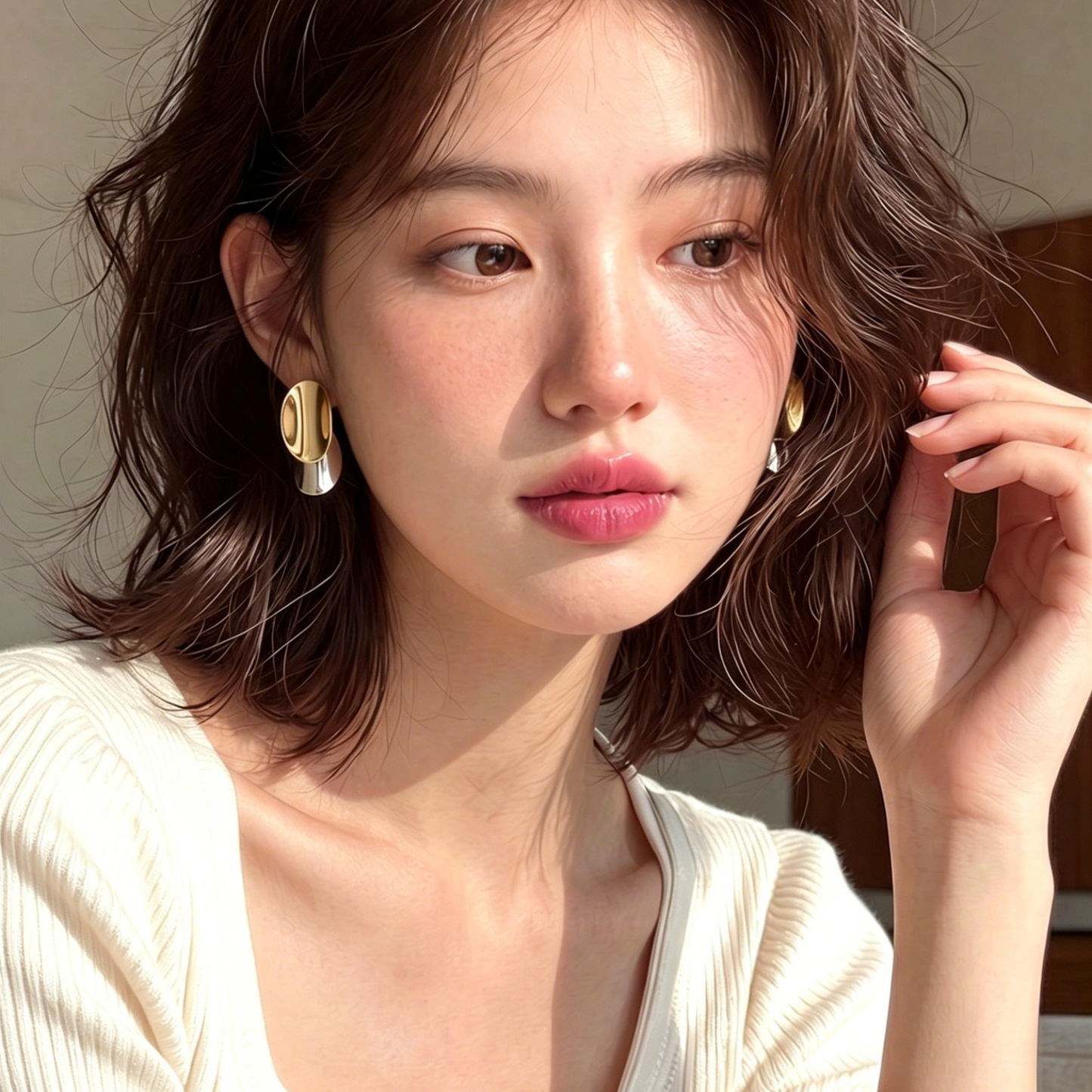 【グッズ】ピアス レディース メタル ダブルサークル バイカラー フレンチ風 上品 シンプル アクセサリー