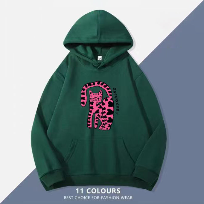 1/26~1/29⭐️期間限定 60%OFF ！🔥人気柄がスウェットで新登場！M~5XL【トップス】ポケット付き ユニセックス対応 レトロ 豹柄 猫 ネコ オーバーサイズ  スウェット レディース【FCシリーズ】